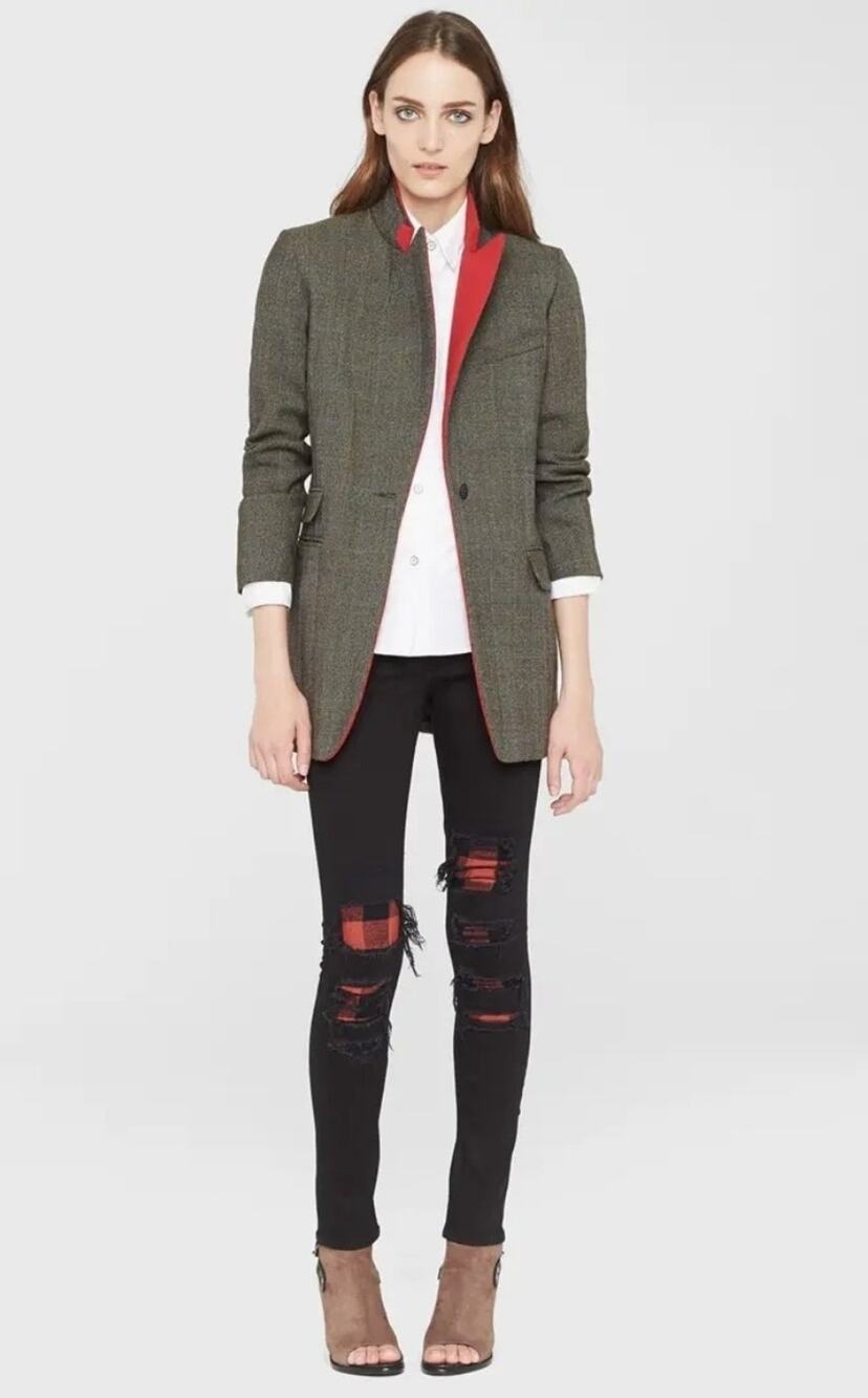 Rag & Bone Paloma Oversize Glen Plaid Wool Blazer Red Contrast Lapel Jacket 4